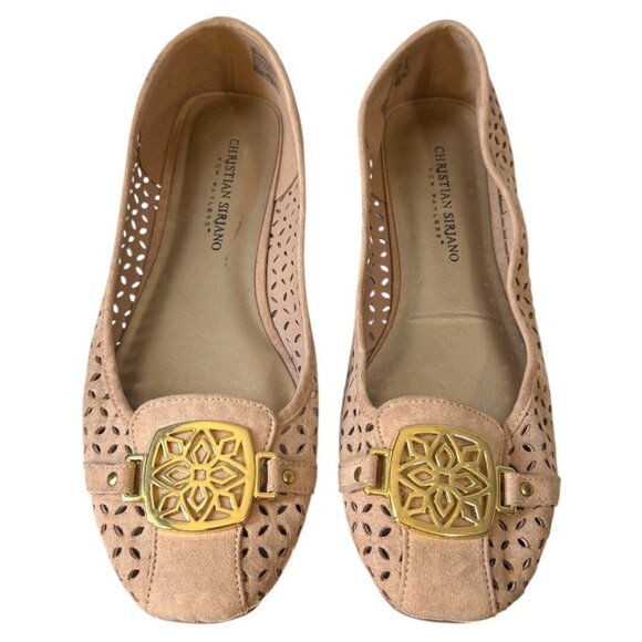Christian Siriano Shoes Women 8 Beige W/Gold Accents Ballet Flats Slip-On‎ - Picture 2 of 8